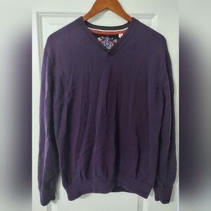 Robert Graham Classic Fit V-Neck Wool Sweater Long sleeve Men Purple XL
